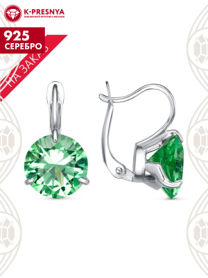 Серьги серебро 925 пробы, покрытие - платинирование, вставка - синтетический корунд
