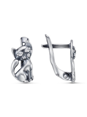 Серьги серебро 925 пробы, покрытие - оксидирование, вставка - фианит (недрагоценный камень)