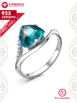 Кольцо серебро 925 пробы, покрытие - родирование, вставка - ситалл собственной огранки, фианит (недрагоценный камень)