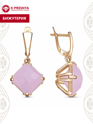 Серьги бижутерия, покрытие - золочение, вставка - искусственный кварц розовый