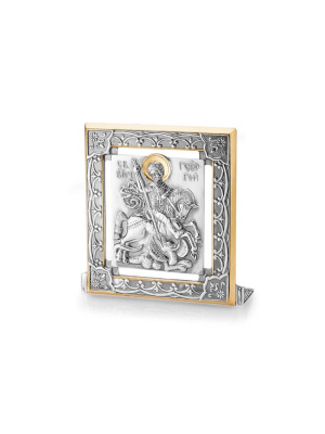 Икона "георгий победоносец" серебро 925 пробы, покрытие - оксидирование, выборочное золочение, без вставок