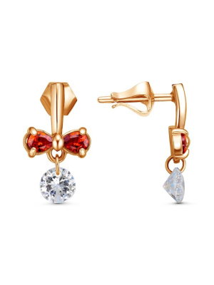 Серьги бижутерия, покрытие - золочение, вставка - фианит (недрагоценный камень)