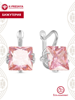 Серьги бижутерия, покрытие - серебрение, вставка - фианит (недрагоценный камень)