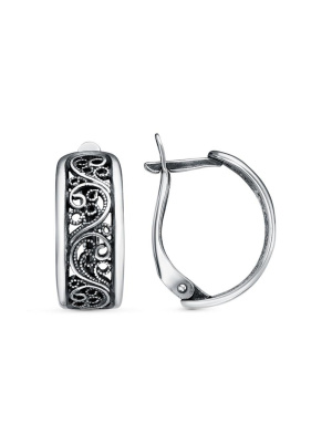 Серьги бижутерия, покрытие - серебрение с оксидированием, без вставок