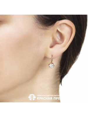 Серьги серебро 925 пробы, покрытие - золочение, вставка - фианит (недрагоценный камень)