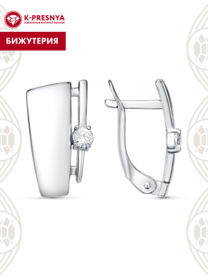 Серьги бижутерия, покрытие - платинирование, вставка - фианит (недрагоценный камень)