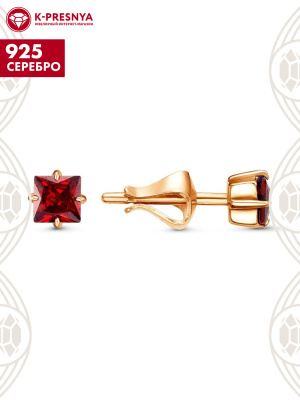 Серьги серебро 925 пробы, покрытие - золочение, вставка - фианит (недрагоценный камень)