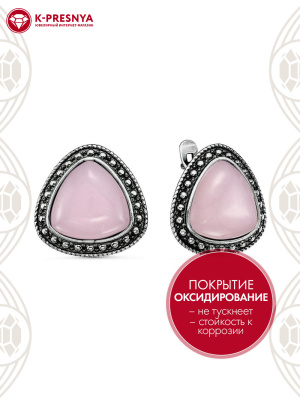 Серьги серебро 925 пробы, покрытие - оксидирование, вставка - искусственный кварц розовый
