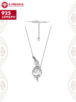 Колье серебро 925 пробы, покрытие - оксидирование, платинирование, вставка - фианит (недрагоценный камень)