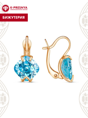 Серьги бижутерия, покрытие - золочение, вставка - фианит (недрагоценный камень)