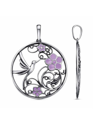 Подвеска бижутерия, покрытие - серебрение с оксидированием, отделка - эмаль, без вставок