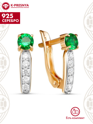 Серьги серебро 925 пробы, покрытие - золочение, выборочное родирование