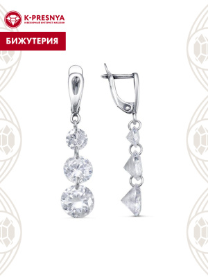 Серьги бижутерия, покрытие - серебрение с оксидированием, вставка - фианит (недрагоценный камень)