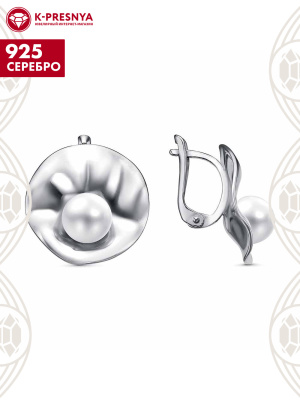 Серьги серебро 925 пробы, покрытие - платинирование, вставка - имитация жемчуга