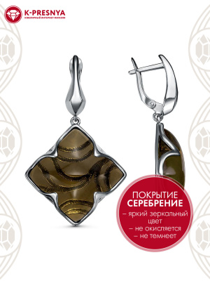 Серьги бижутерия, покрытие - серебрение с оксидированием, вставка - стекло ювелирное собственной огранки