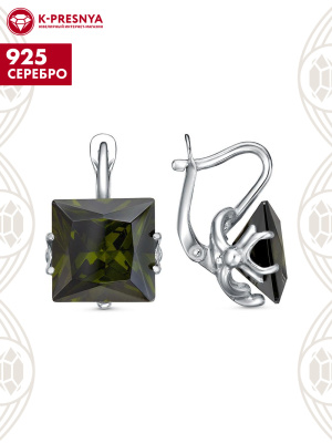 Серьги серебро 925 пробы, покрытие - родирование, вставка - фианит (недрагоценный камень)