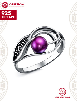 Кольцо серебро 925 пробы, покрытие - оксидирование, вставка - культивированный жемчуг