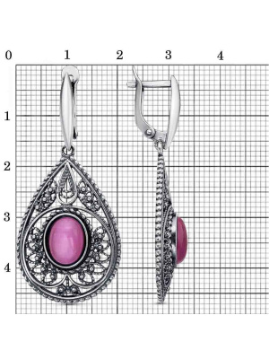 Серьги серебро 925 пробы, покрытие - оксидирование, вставка - искусственный кошачий глаз