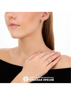 Серьги серебро 925 пробы, покрытие - золочение, отделка - алмазная грань, вставка - искусственная шпинель