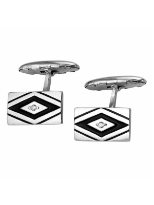 Запонки серебро 925 пробы, покрытие - оксидирование, отделка - эмаль, вставка - фианит (недрагоценный камень)