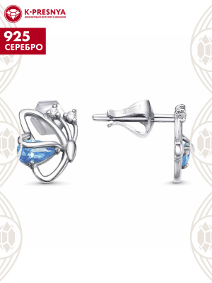 Серьги серебро 925 пробы, покрытие - родирование, вставка - фианит (недрагоценный камень)