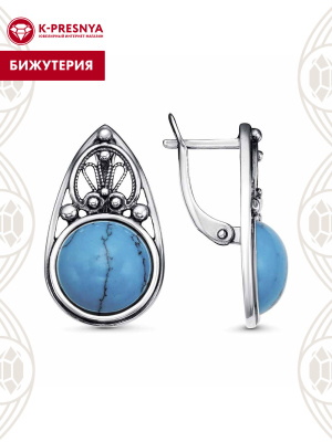 Серьги бижутерия, покрытие - серебрение с оксидированием, вставка - искусственная бирюза