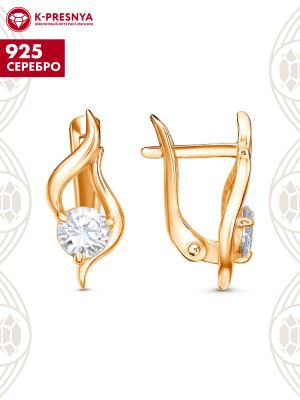 Серьги серебро 925 пробы, покрытие - золочение, вставка - фианит (недрагоценный камень)