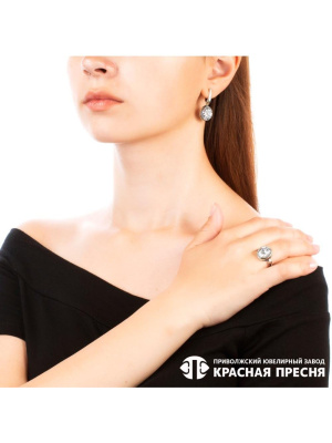 Серьги серебро 925 пробы, покрытие - оксидирование, вставка - фианит (недрагоценный камень)