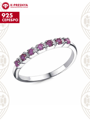 Кольцо серебро 925 пробы, покрытие - родирование, вставка - синтетический корунд
