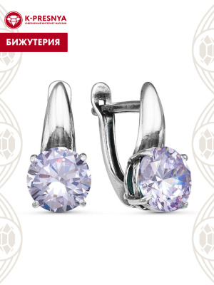 Серьги бижутерия, покрытие - серебрение с оксидированием, вставка - фианит (недрагоценный камень)