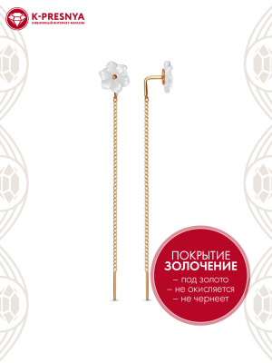 Серьги серебро 925 пробы, покрытие - золочение, вставка - перламутр