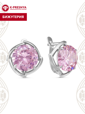 Серьги бижутерия, покрытие - серебрение, вставка - фианит (недрагоценный камень)