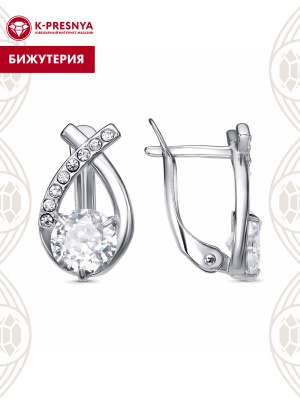 Серьги бижутерия, покрытие - платинирование, вставка - стекло ювелирное preciosa, фианит (недрагоценный камень)