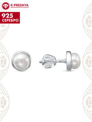 Серьги серебро 925 пробы, покрытие - родирование, вставка - культивированный жемчуг