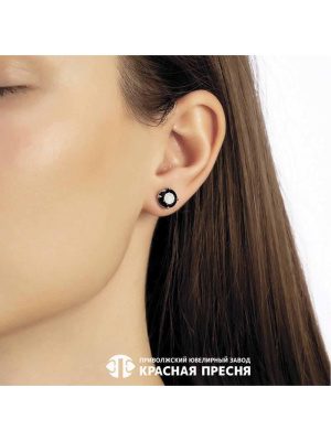 Серьги серебро 925 пробы, покрытие - родирование, вставка - фианит (недрагоценный камень)