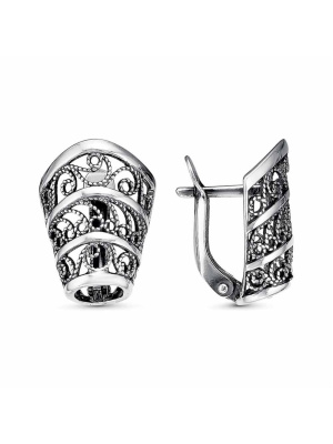 Серьги серебро 925 пробы, покрытие - оксидирование, без вставок