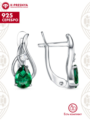 Серьги серебро 925 пробы, покрытие - родирование, вставка - искусственная шпинель, фианит (недрагоценный камень)