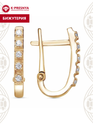 Серьги бижутерия, покрытие - золочение, вставка - фианит (недрагоценный камень)
