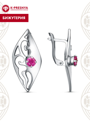 Серьги бижутерия, покрытие - платинирование, вставка - синтетический корунд