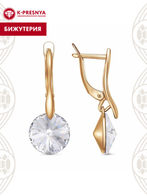 Серьги бижутерия, покрытие - золочение, вставка - стекло ювелирное preciosa