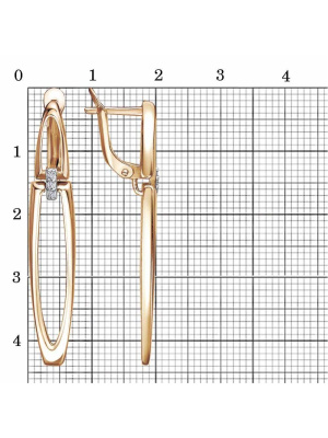 Серьги серебро 925 пробы, покрытие - золочение, выборочное родирование, вставка - фианит (недрагоценный камень)