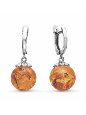Серьги бижутерия, покрытие - серебрение с оксидированием, вставка - искусственный янтарь