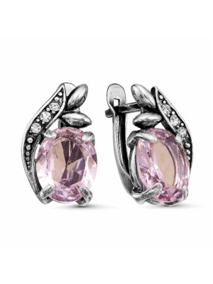 Серьги бижутерия, покрытие - серебрение с оксидированием, вставка - стекло ювелирное, стекло ювелирное preciosa