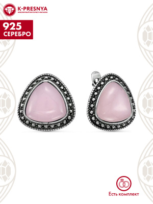 Серьги серебро 925 пробы, покрытие - оксидирование, вставка - искусственный кварц розовый