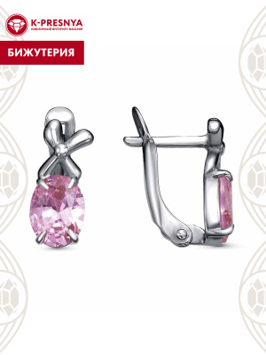 Серьги бижутерия, покрытие - серебрение с оксидированием, вставка - фианит (недрагоценный камень)