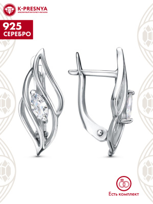 Серьги серебро 925 пробы, покрытие - платинирование, вставка - фианит (недрагоценный камень)