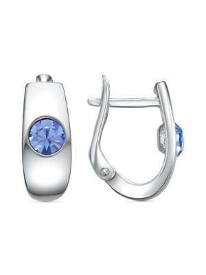 Серьги серебро 925 пробы, покрытие - платинирование, вставка - стекло ювелирное preciosa
