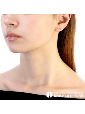 Серьги серебро 925 пробы, покрытие - родирование, вставка - фианит (недрагоценный камень)