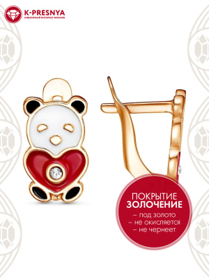 Серьги бижутерия, покрытие - золочение, отделка - эмаль, вставка - стекло ювелирное preciosa