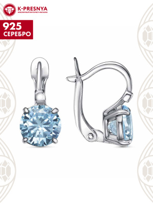 Серьги серебро 925 пробы, покрытие - платинирование, вставка - фианит (недрагоценный камень)